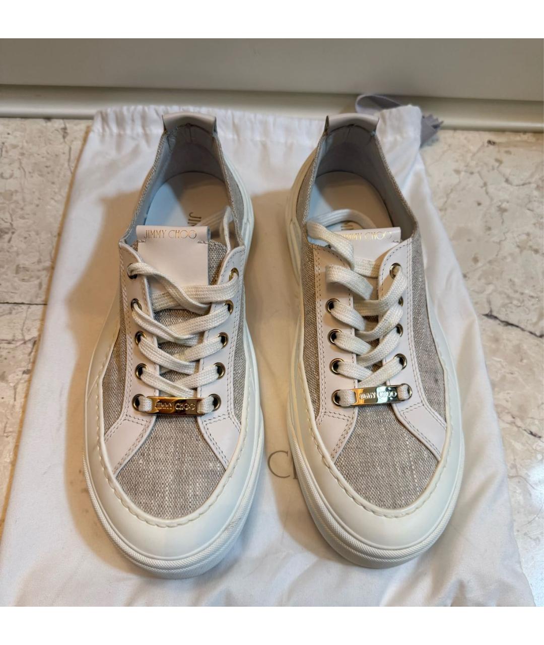 JIMMY CHOO Белые кожаные кеды, фото 5