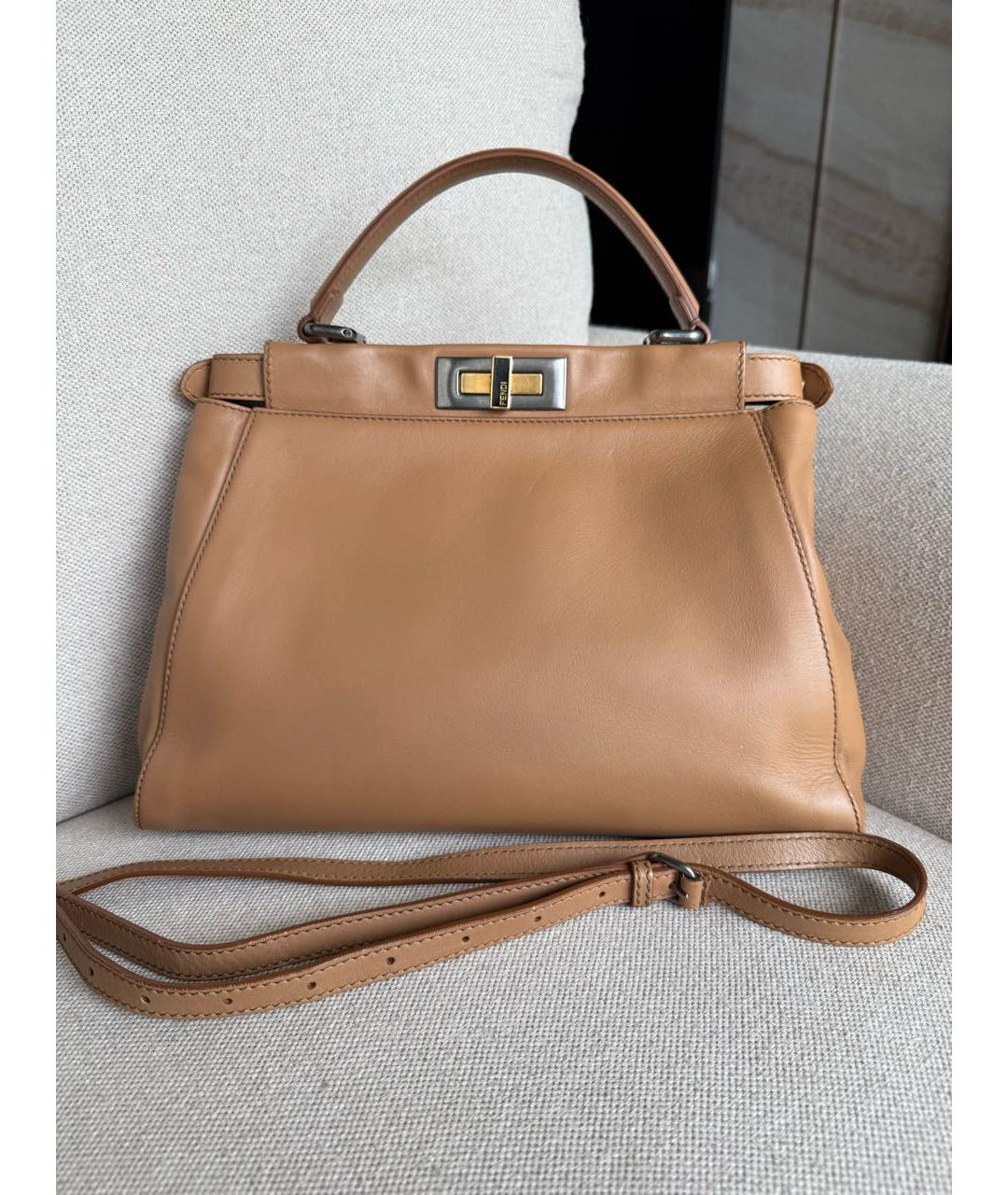 FENDI Коричневая кожаная сумка с короткими ручками, фото 7