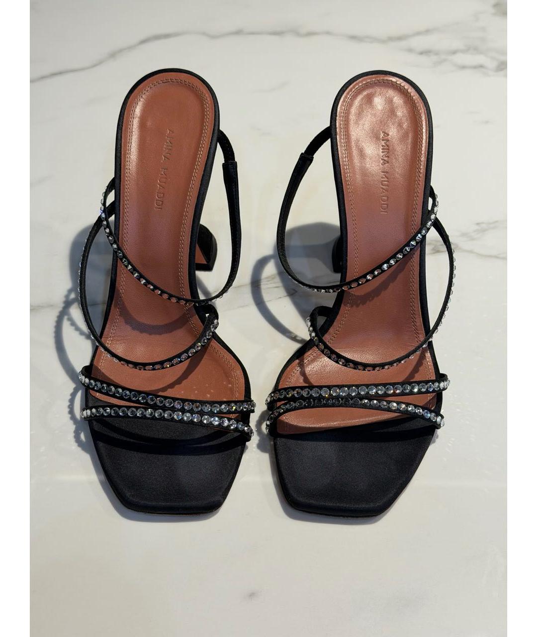 Amina Muaddi Черные кожаные мюли, фото 2