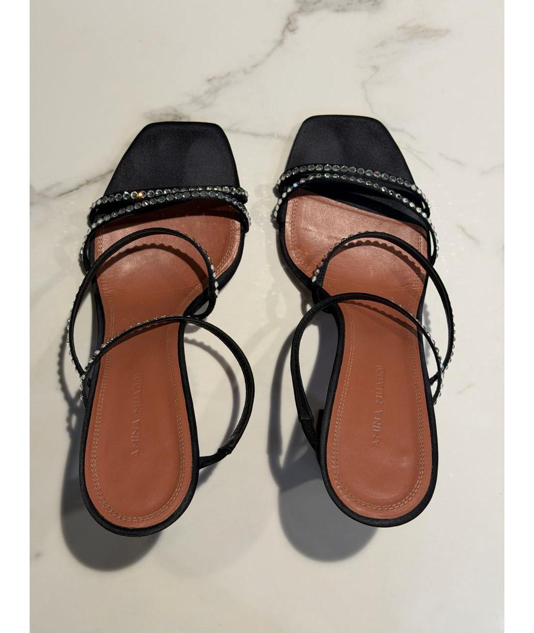 Amina Muaddi Черные кожаные мюли, фото 3