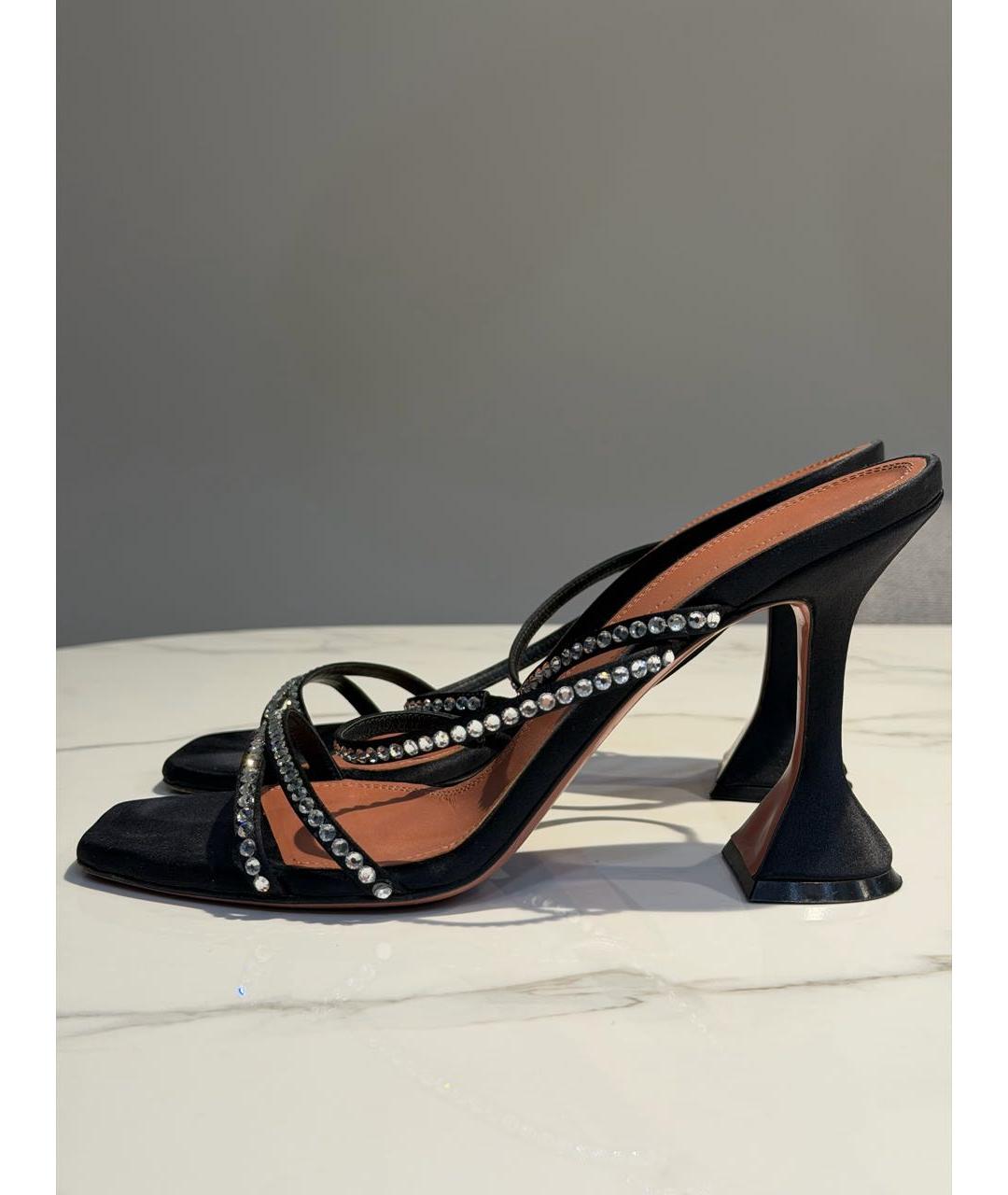 Amina Muaddi Черные кожаные мюли, фото 5