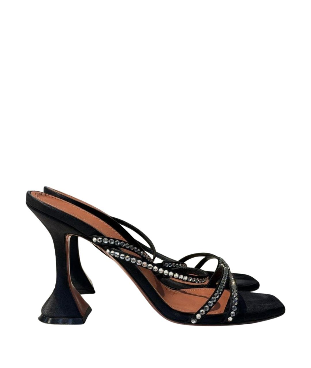 Amina Muaddi Черные кожаные мюли, фото 1