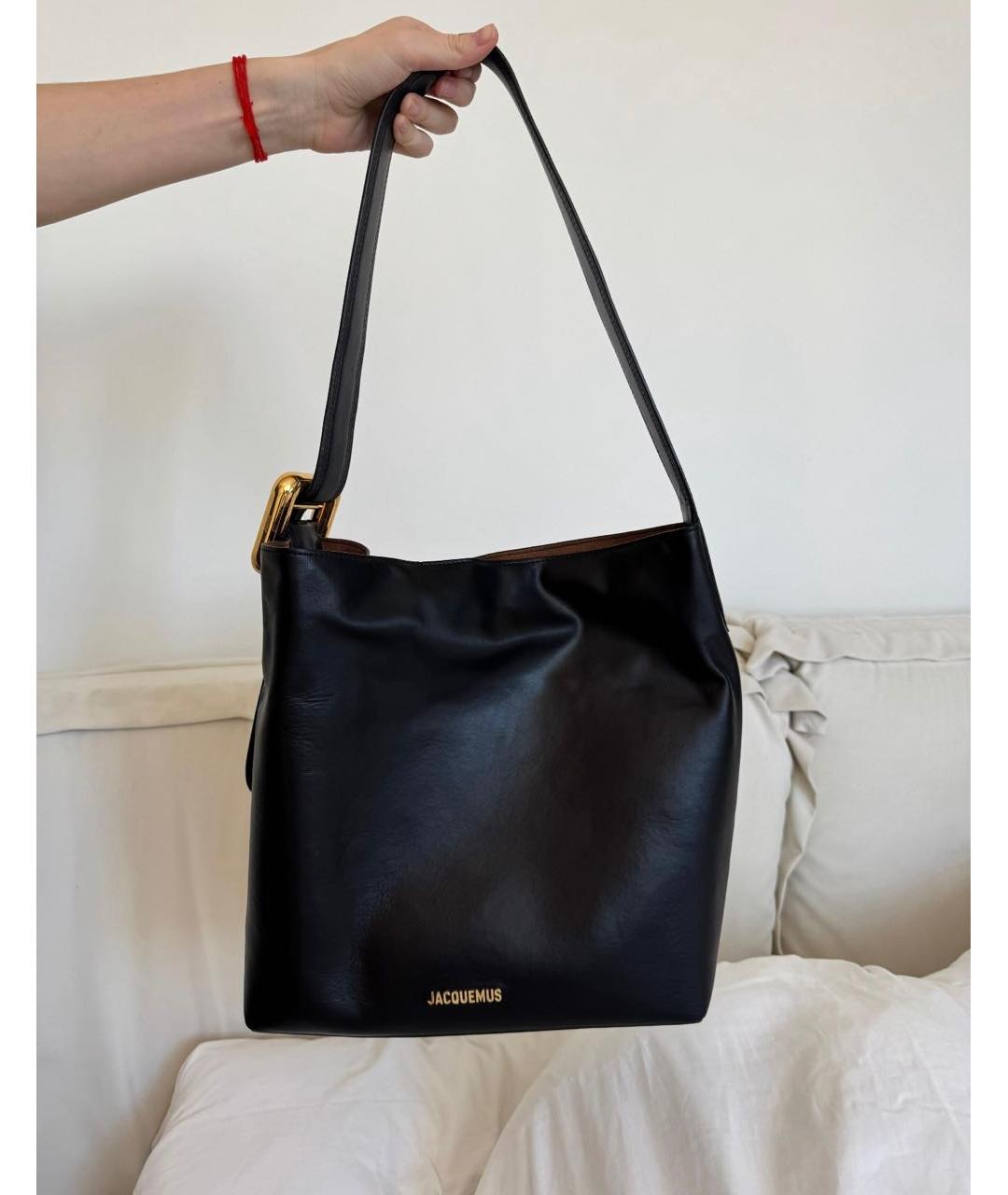 JACQUEMUS Черная кожаная сумка тоут, фото 5