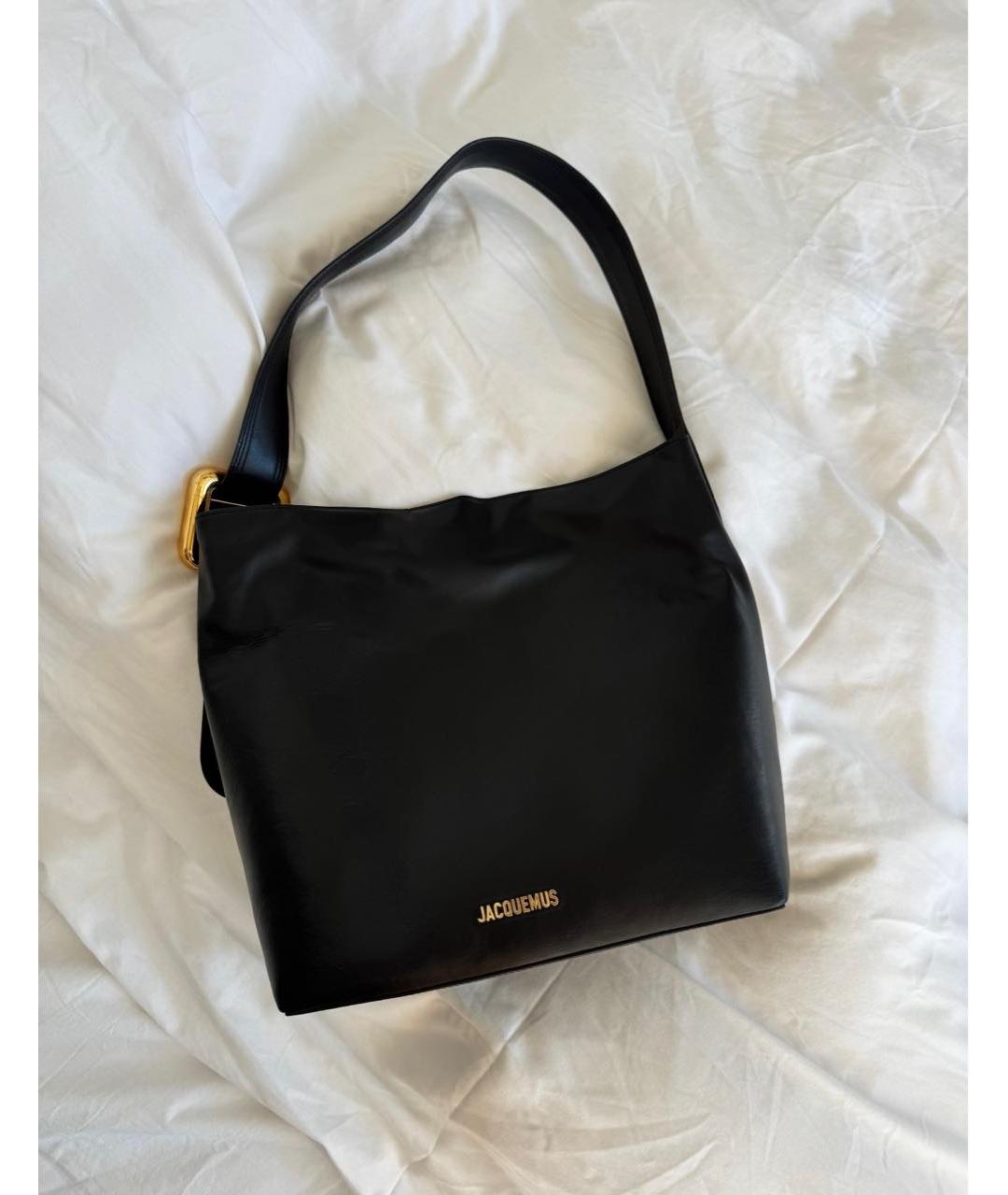 JACQUEMUS Черная кожаная сумка тоут, фото 2