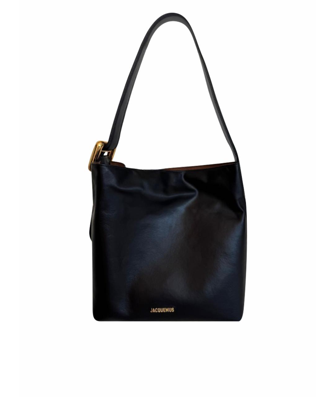 JACQUEMUS Черная кожаная сумка тоут, фото 1