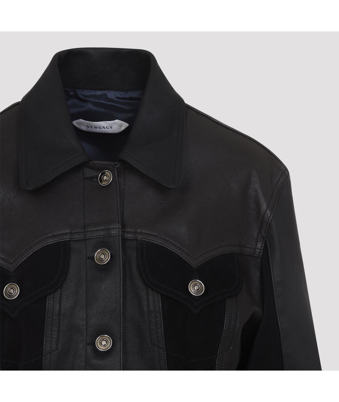 VERSACE Черная кожаная куртка, фото 3