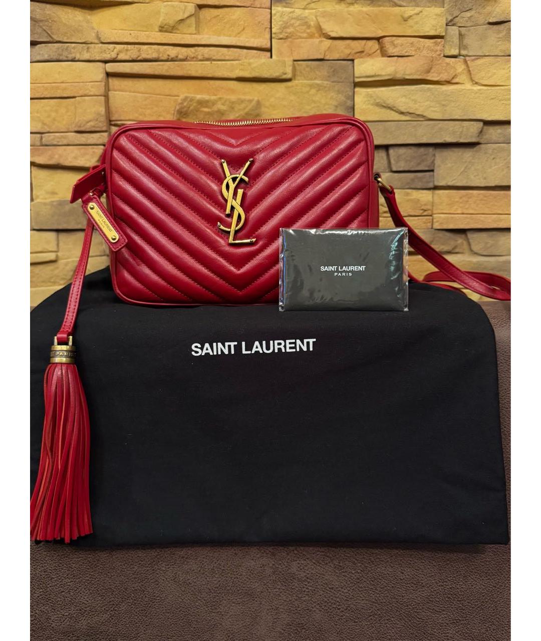 SAINT LAURENT Красная кожаная сумка через плечо, фото 4