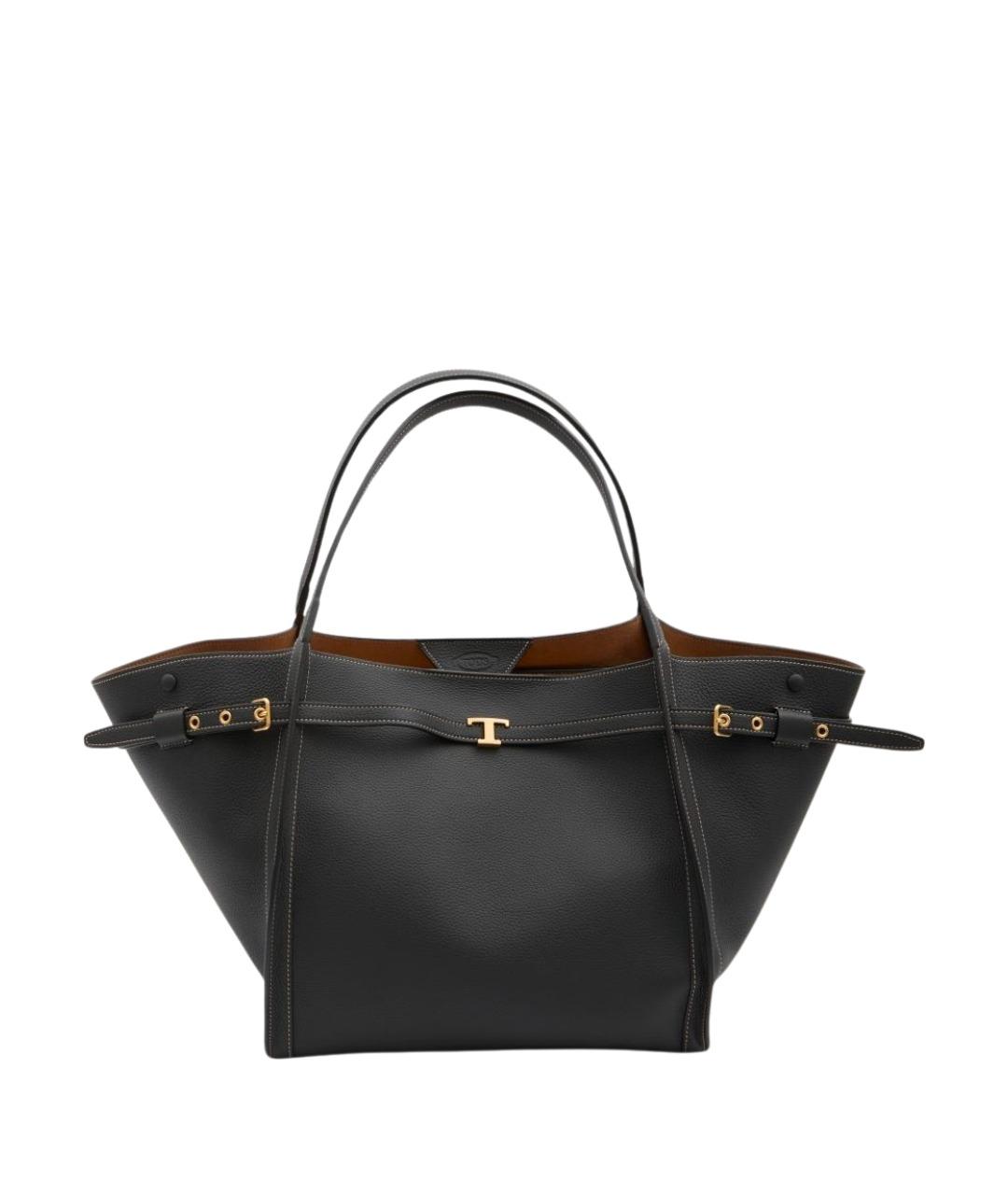 TOD'S Черная кожаная сумка тоут, фото 1