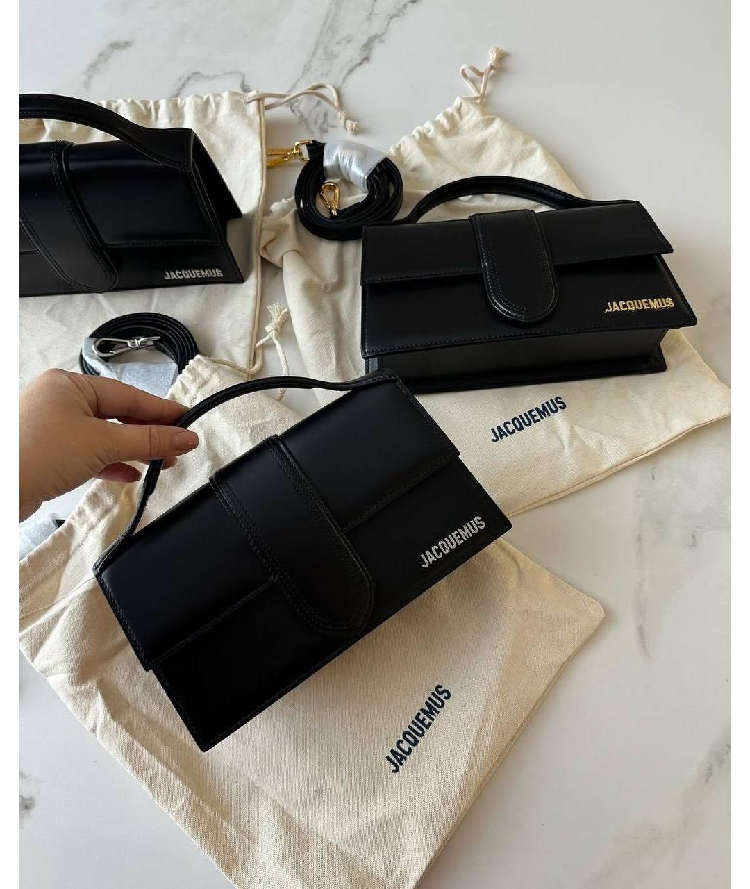 JACQUEMUS Черная кожаная сумка с короткими ручками, фото 4