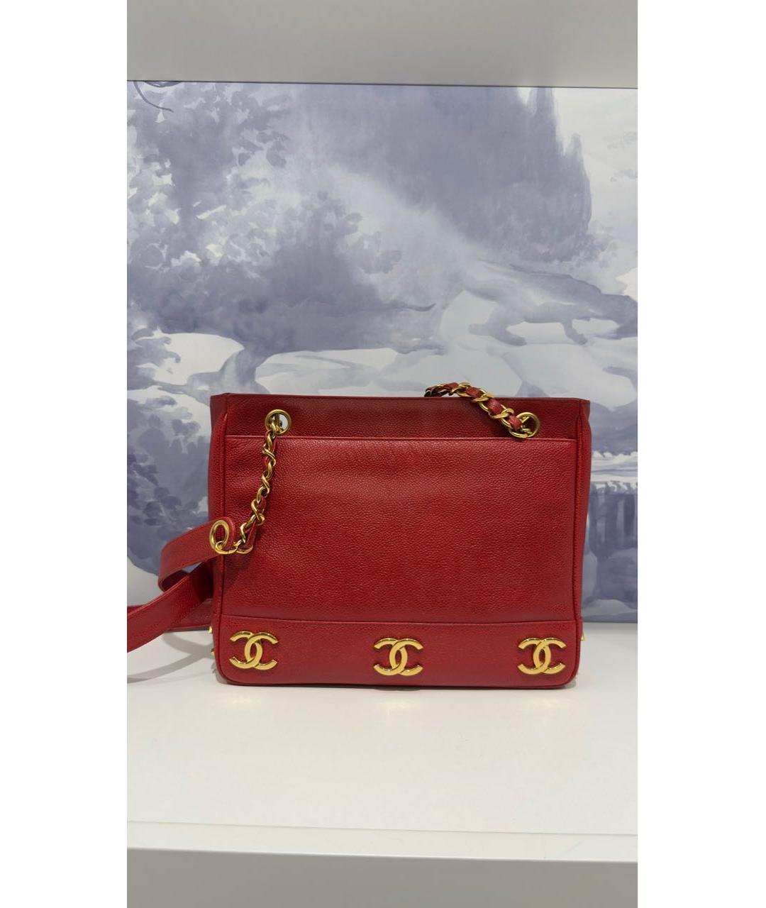 CHANEL Красная кожаная сумка через плечо, фото 3