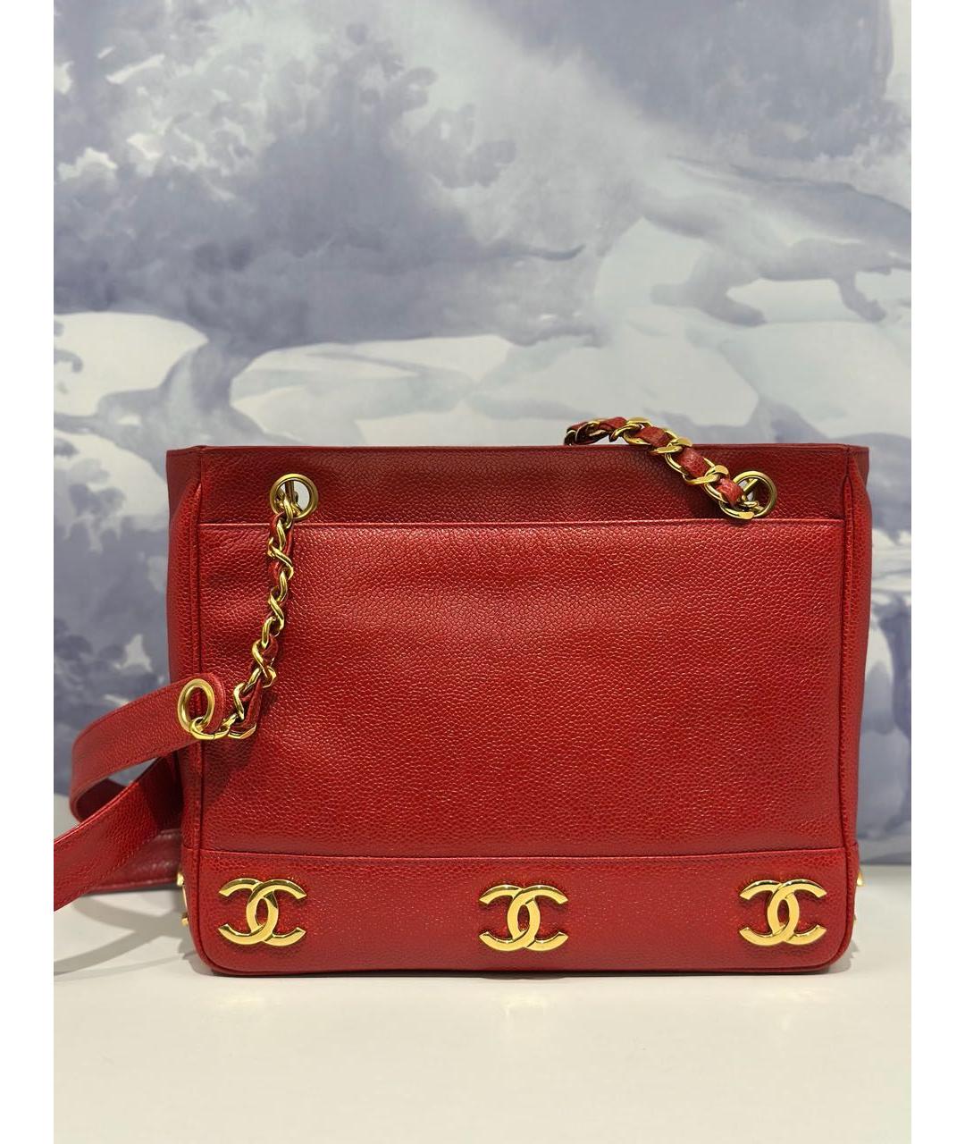 CHANEL Красная кожаная сумка через плечо, фото 4