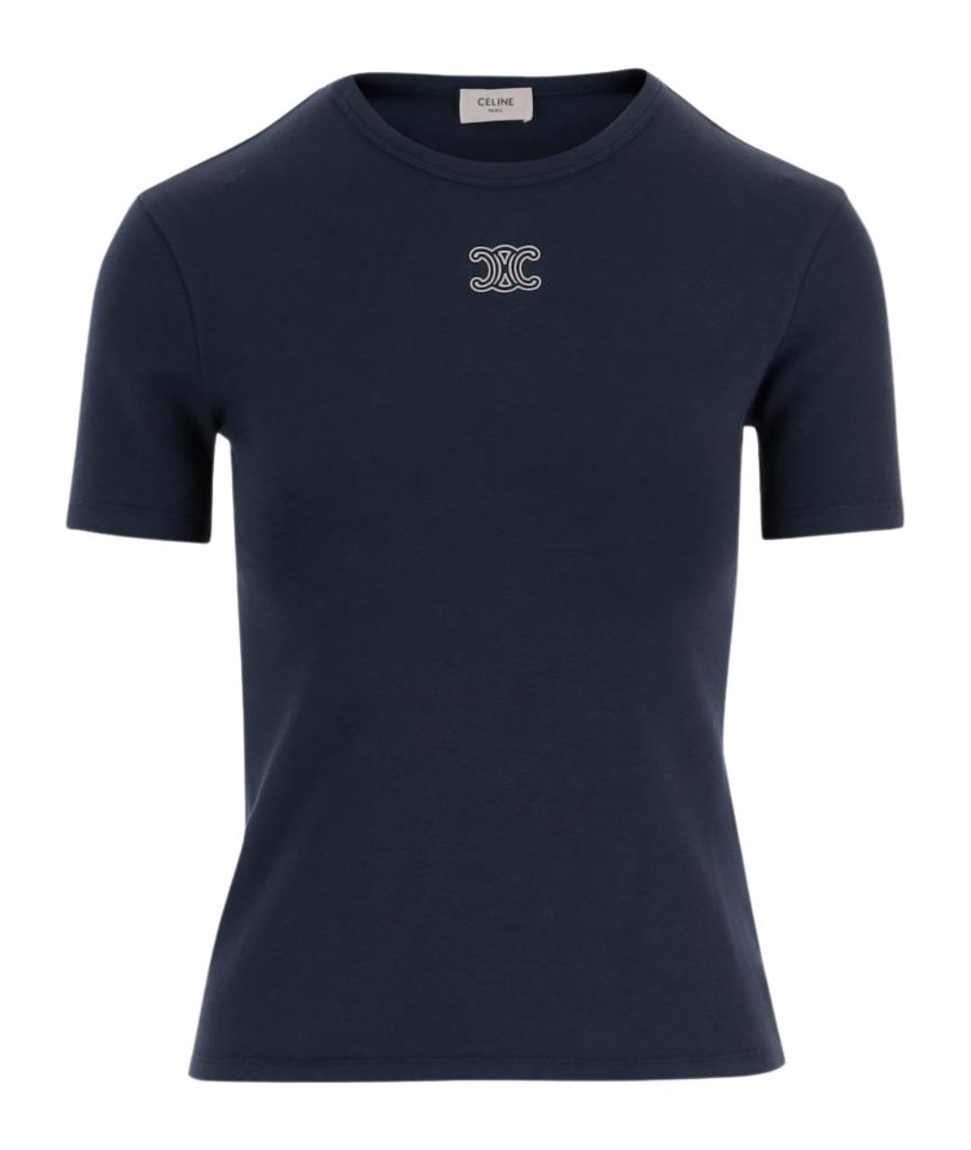 CELINE Темно-синяя хлопковая футболка, фото 1