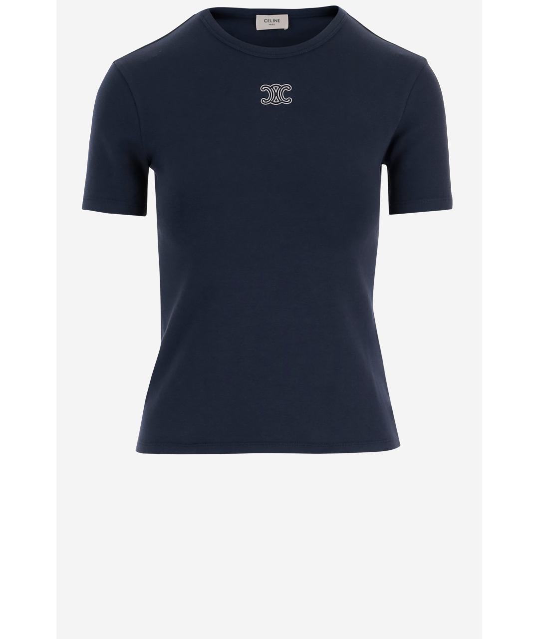 CELINE Темно-синяя хлопковая футболка, фото 4