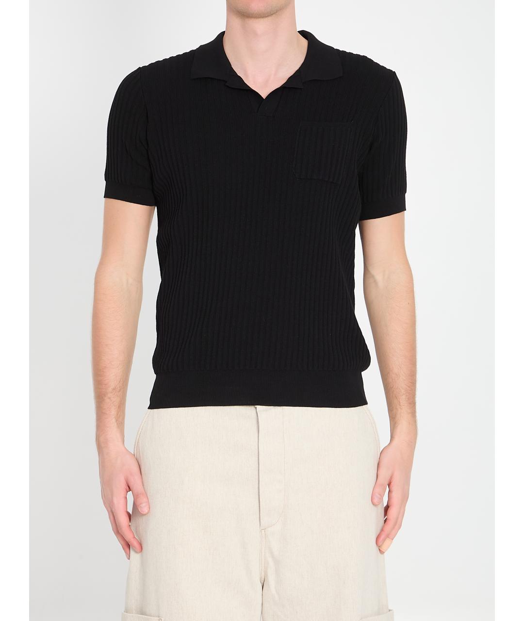 ROBERTO COLLINA Черное хлопковое поло с коротким рукавом, фото 5
