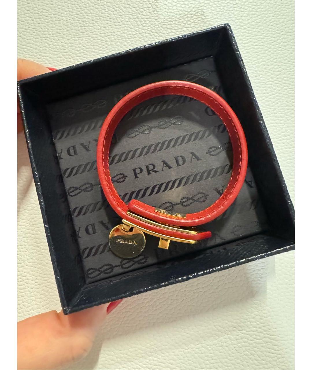 PRADA Бордовый кожаный браслет, фото 7