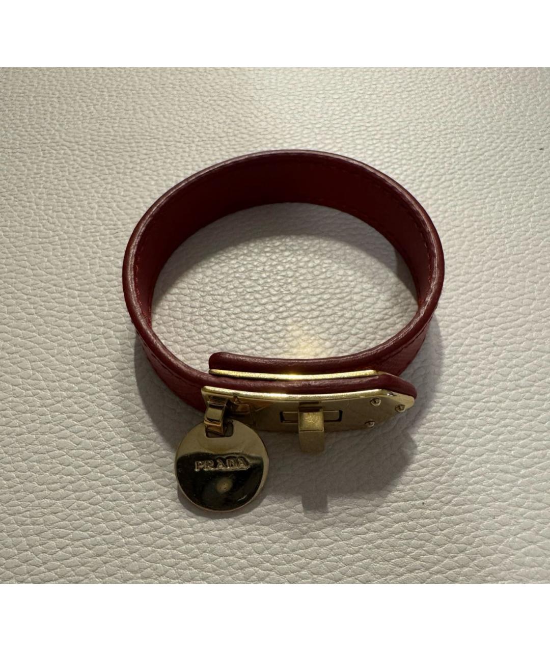 PRADA Бордовый кожаный браслет, фото 9