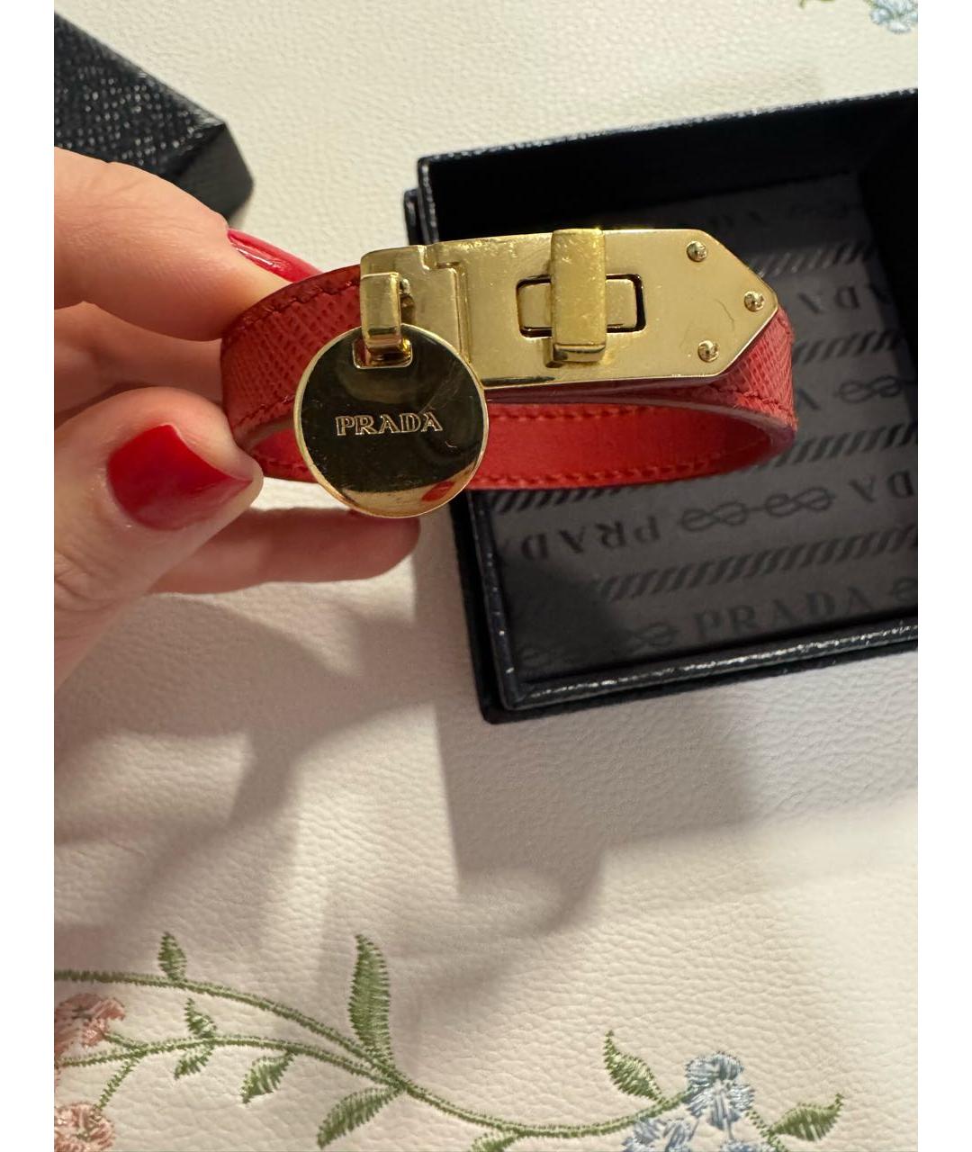 PRADA Бордовый кожаный браслет, фото 4
