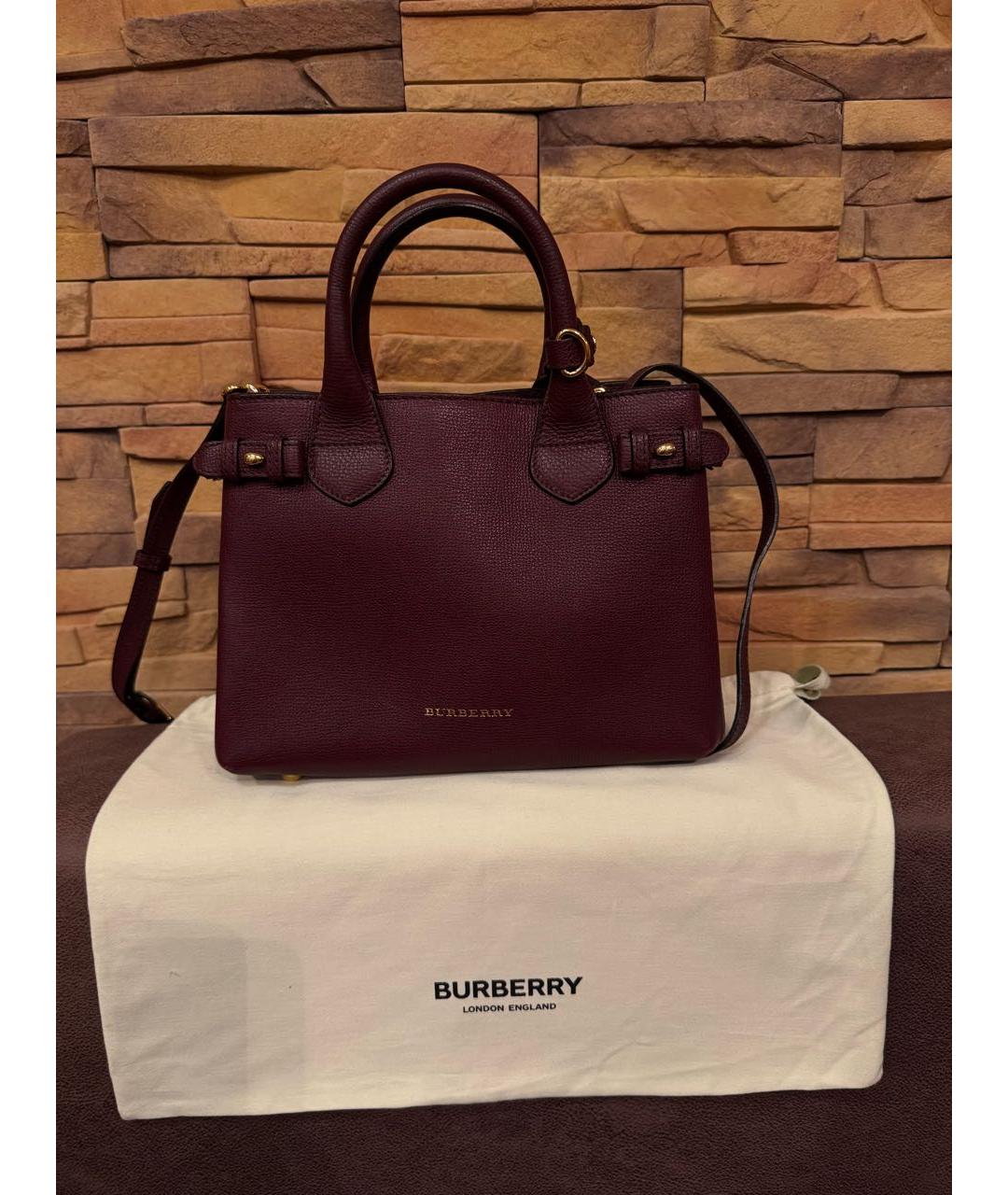 BURBERRY Бордовая кожаная сумка с короткими ручками, фото 4
