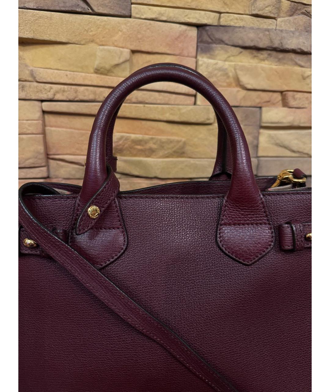 BURBERRY Бордовая кожаная сумка с короткими ручками, фото 6