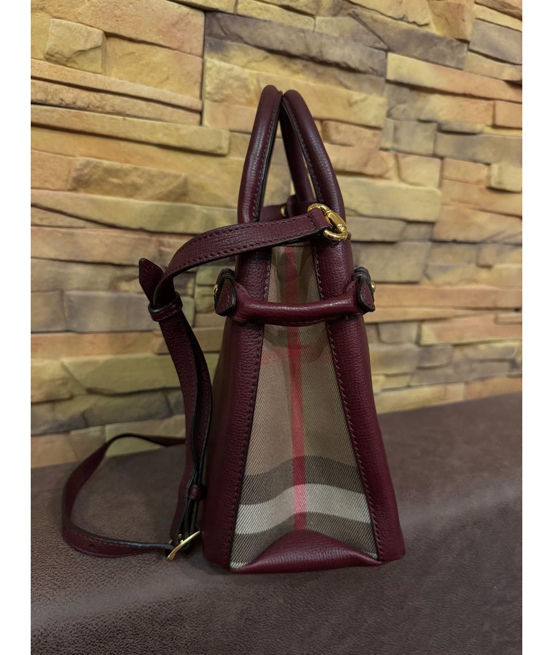BURBERRY Бордовая кожаная сумка с короткими ручками, фото 2