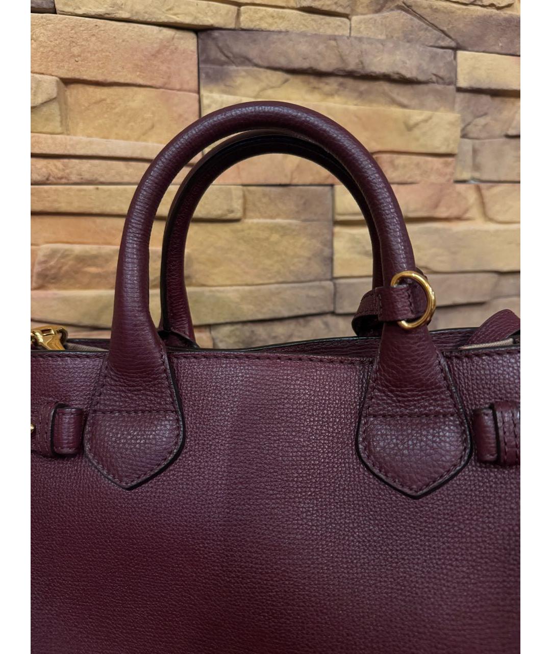 BURBERRY Бордовая кожаная сумка с короткими ручками, фото 5