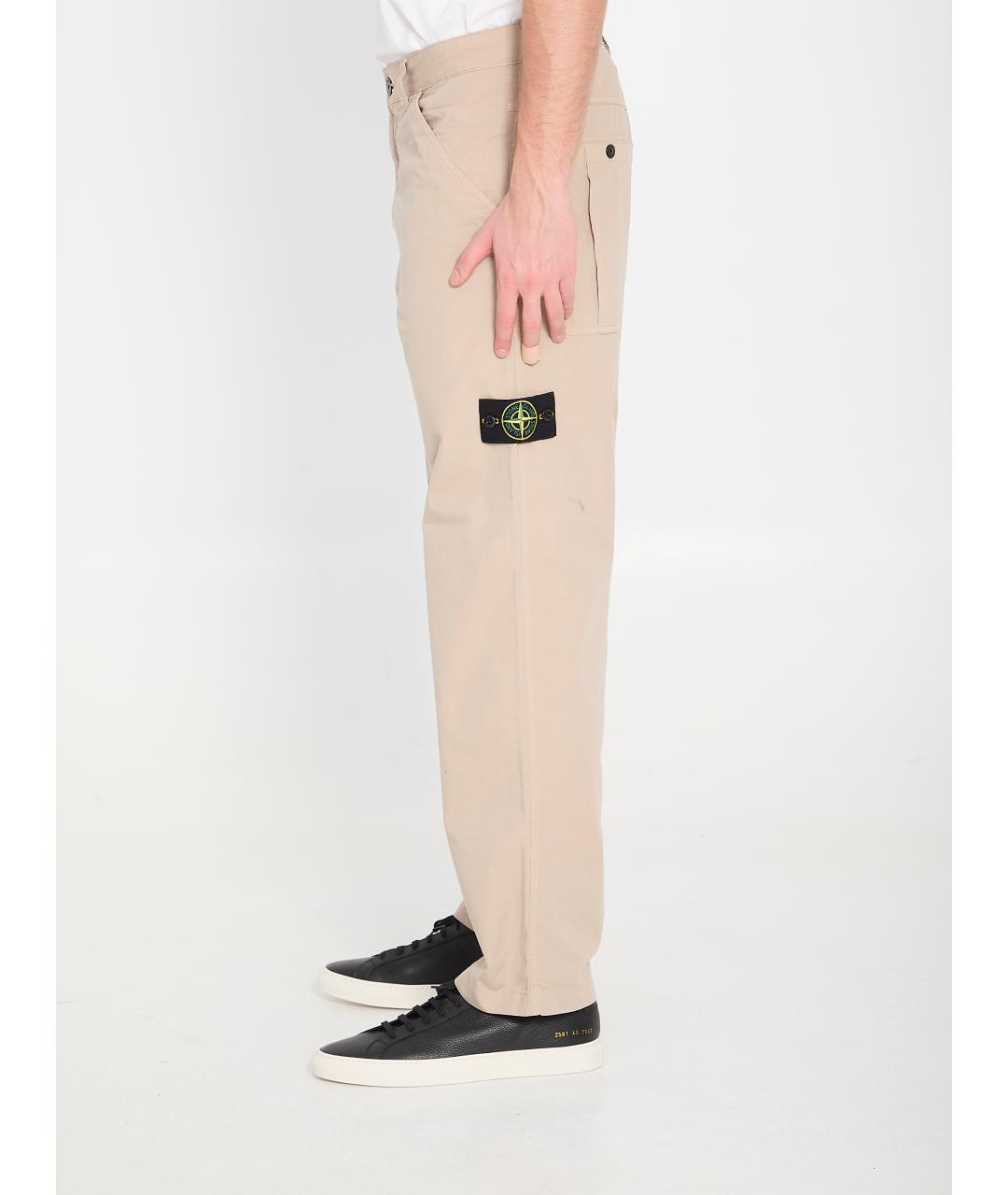STONE ISLAND Бежевые хлопковые повседневные брюки, фото 3
