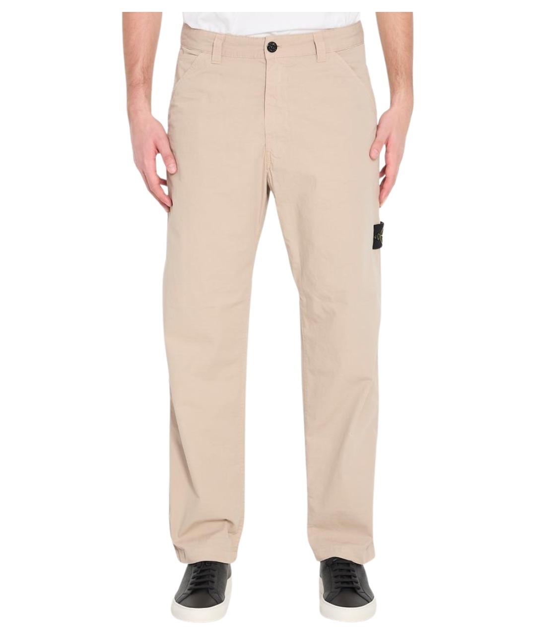 STONE ISLAND Бежевые хлопковые повседневные брюки, фото 1