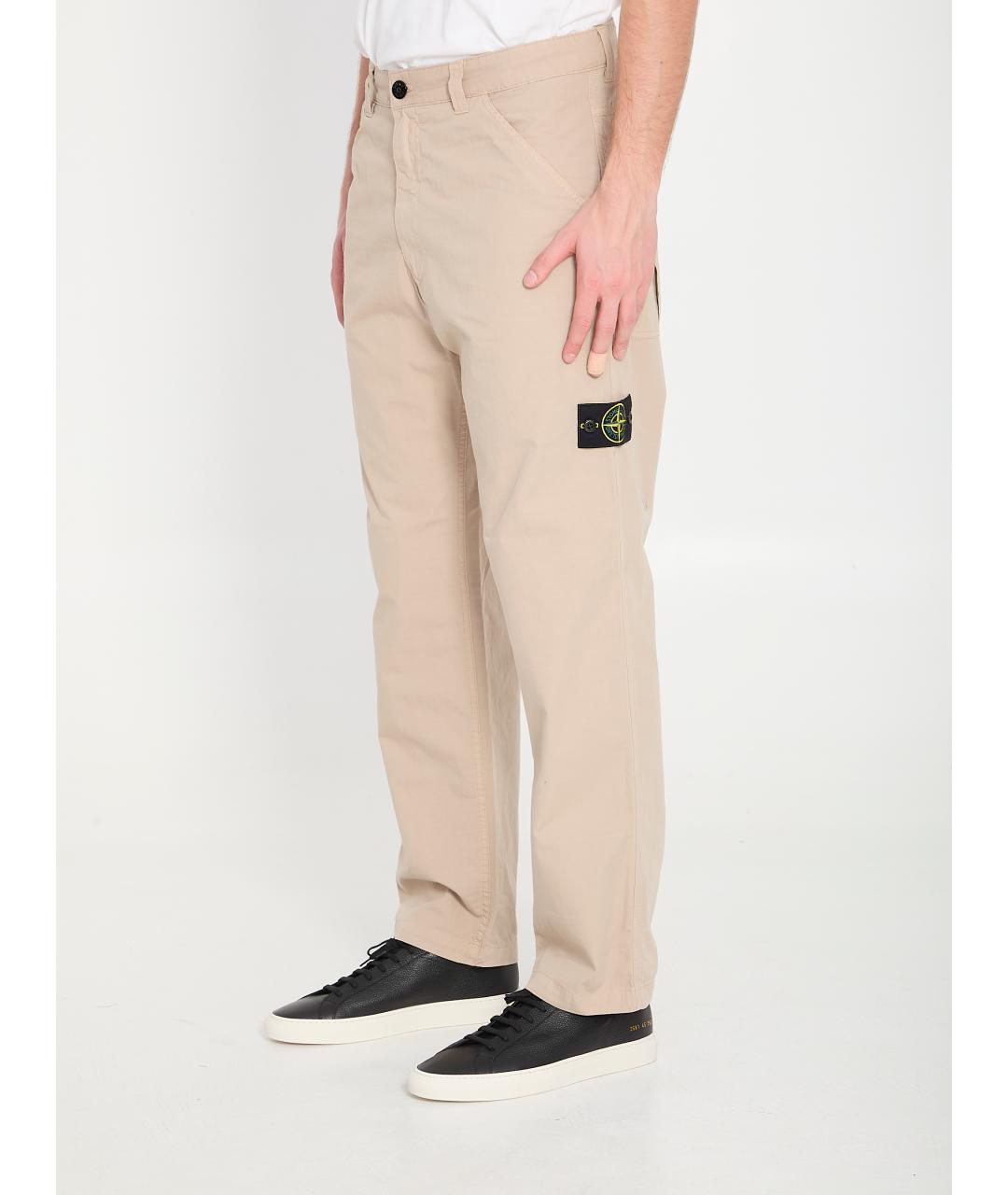 STONE ISLAND Бежевые хлопковые повседневные брюки, фото 2