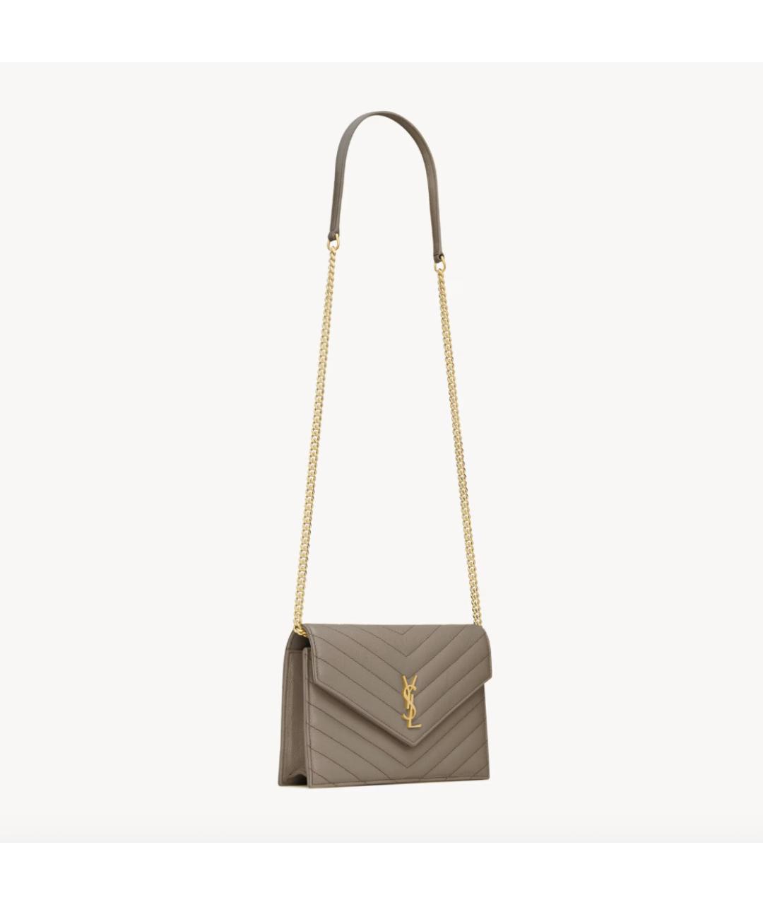 SAINT LAURENT Бежевая кожаная сумка через плечо, фото 5