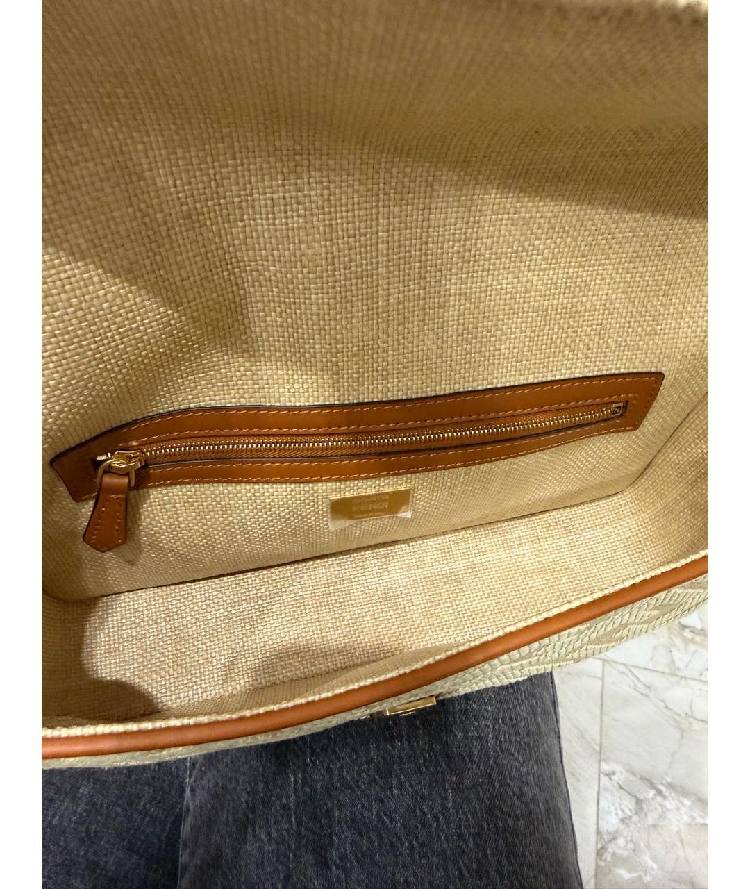FENDI Бежевая пелетеная сумка с короткими ручками, фото 4