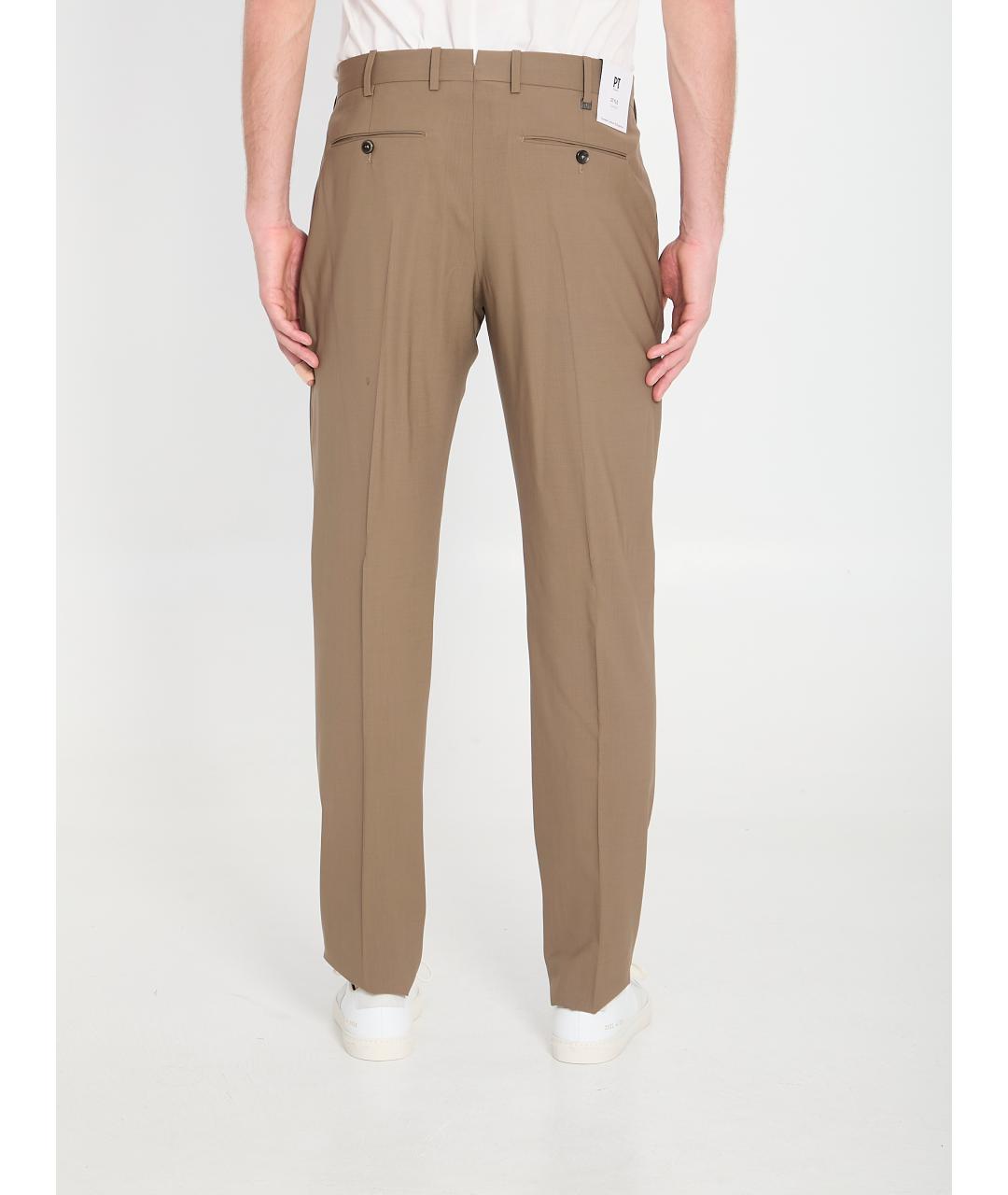 PT TORINO Бежевые шерстяные повседневные брюки, фото 4