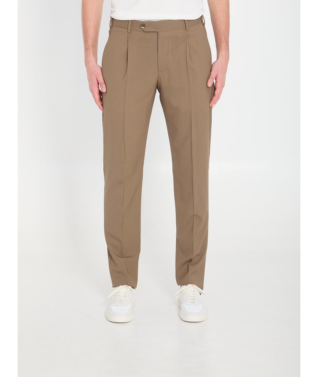 PT TORINO Бежевые шерстяные повседневные брюки, фото 5