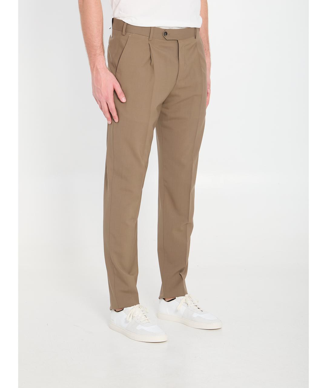 PT TORINO Бежевые шерстяные повседневные брюки, фото 2