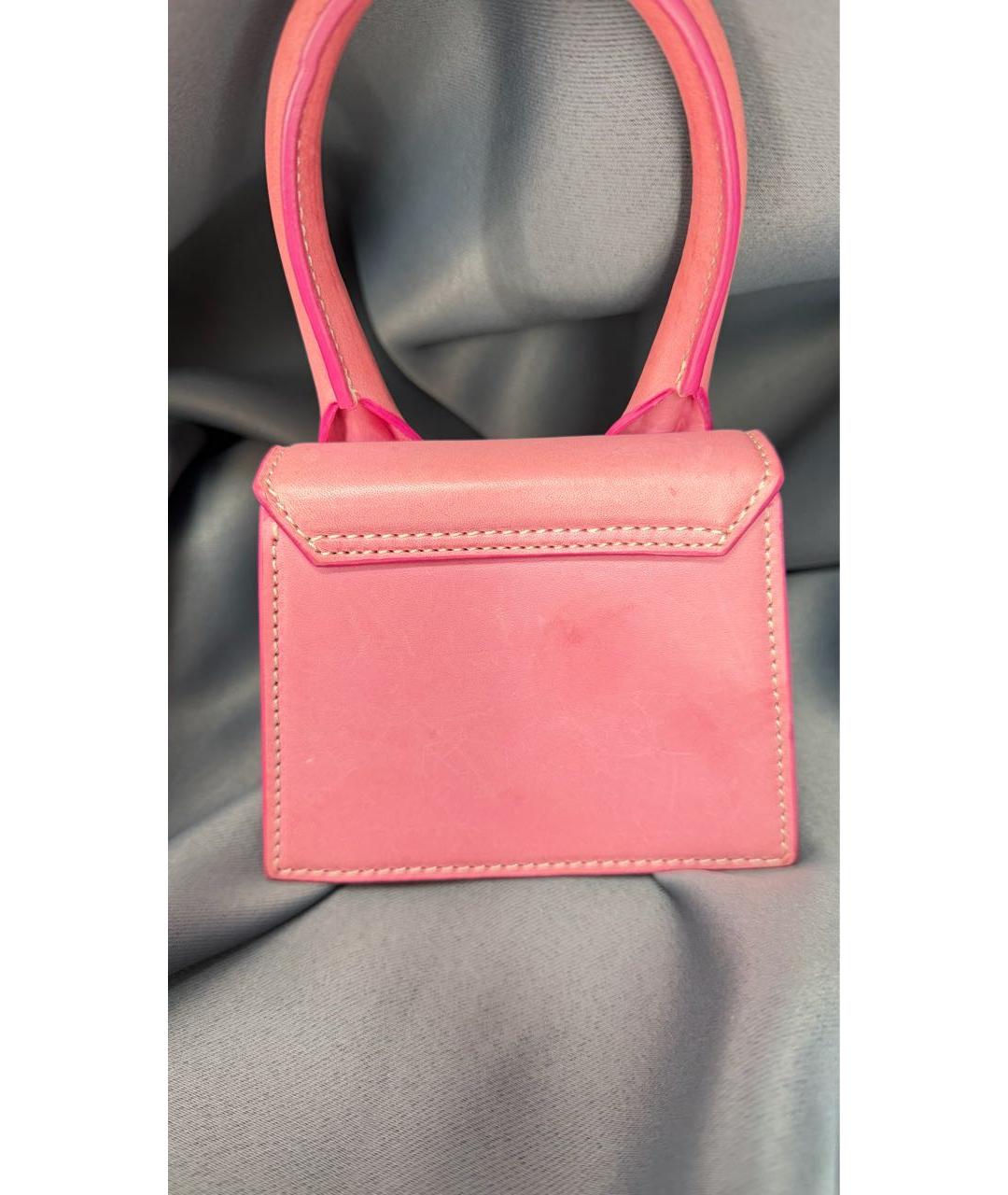 JACQUEMUS Розовая кожаная сумка с короткими ручками, фото 2