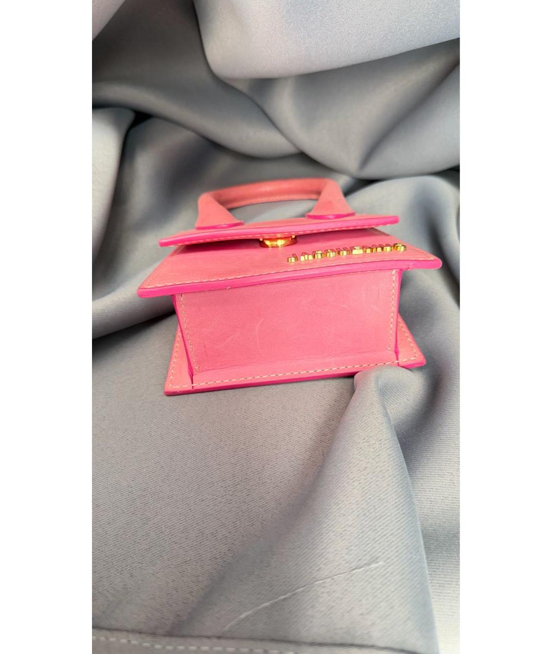 JACQUEMUS Розовая кожаная сумка с короткими ручками, фото 4