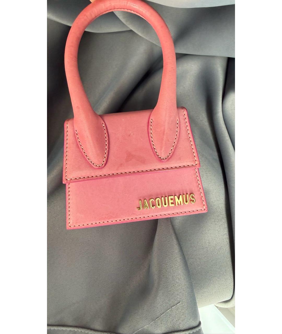 JACQUEMUS Розовая кожаная сумка с короткими ручками, фото 3