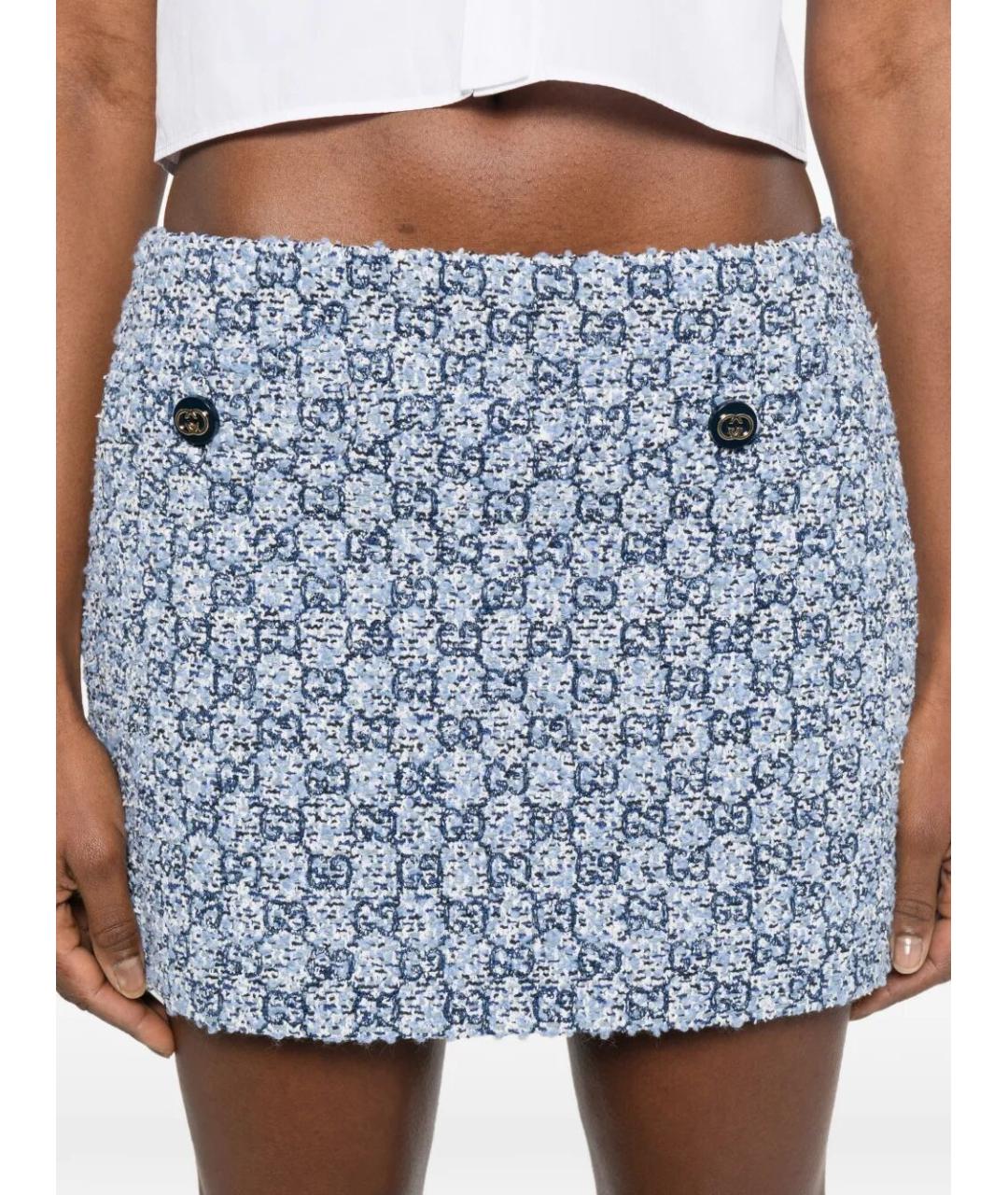 GUCCI Синяя хлопковая юбка мини, фото 5