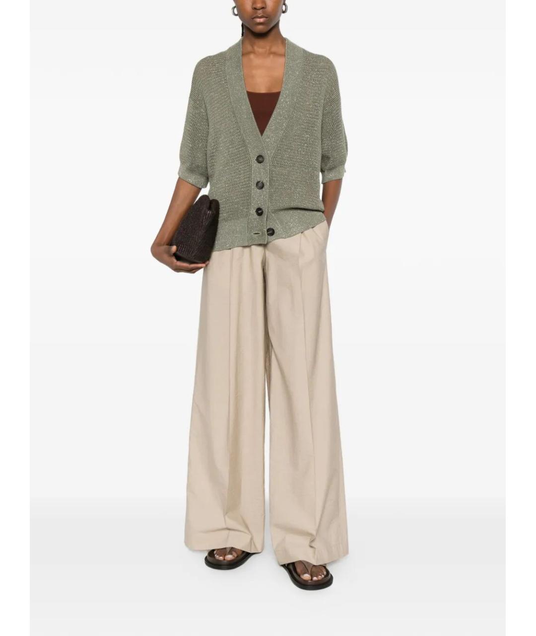 BRUNELLO CUCINELLI Бежевые хлопковые брюки широкие, фото 2