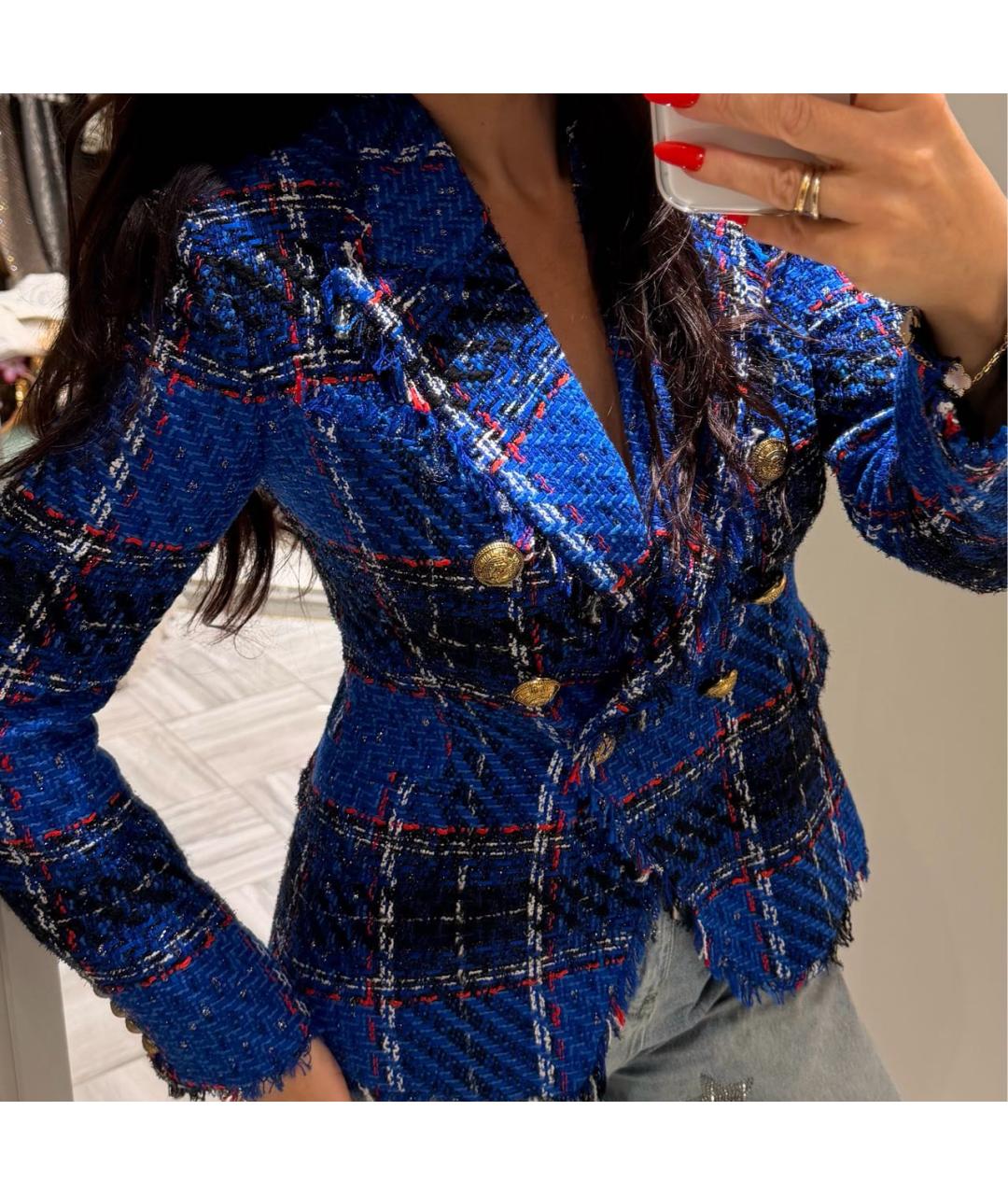 BALMAIN Синий твидовый жакет/пиджак, фото 3