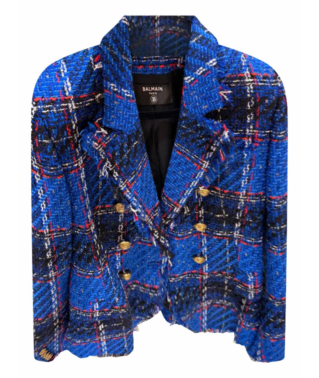 BALMAIN Синий твидовый жакет/пиджак, фото 1