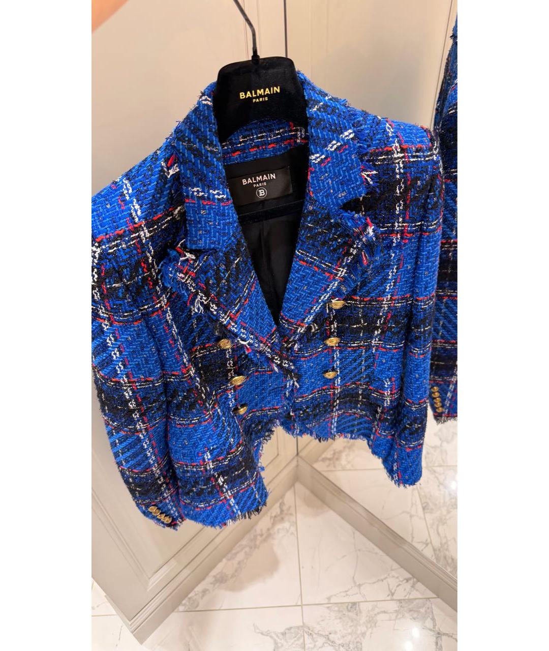 BALMAIN Синий твидовый жакет/пиджак, фото 5