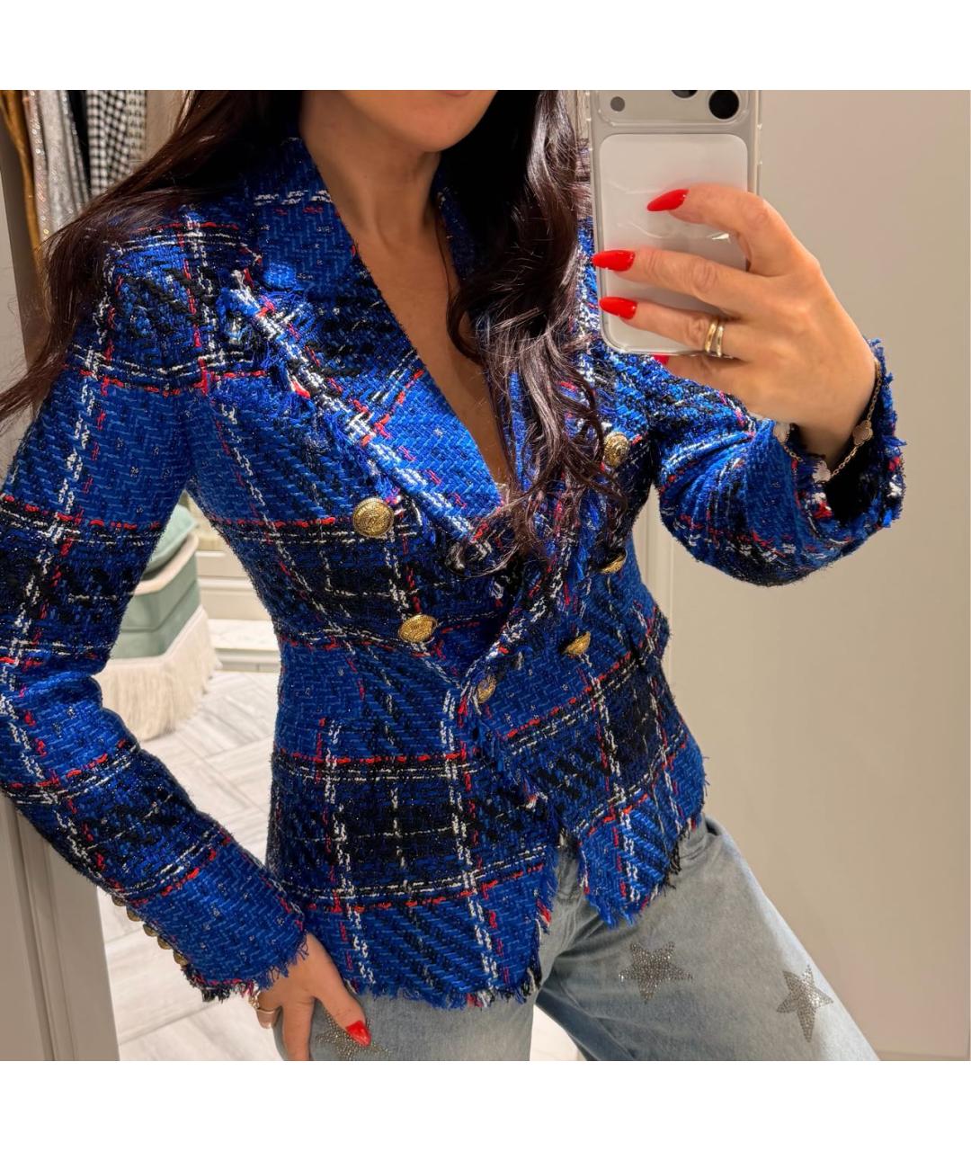 BALMAIN Синий твидовый жакет/пиджак, фото 2