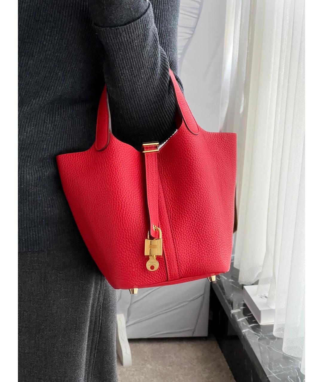 HERMES Красная кожаная сумка с короткими ручками, фото 7