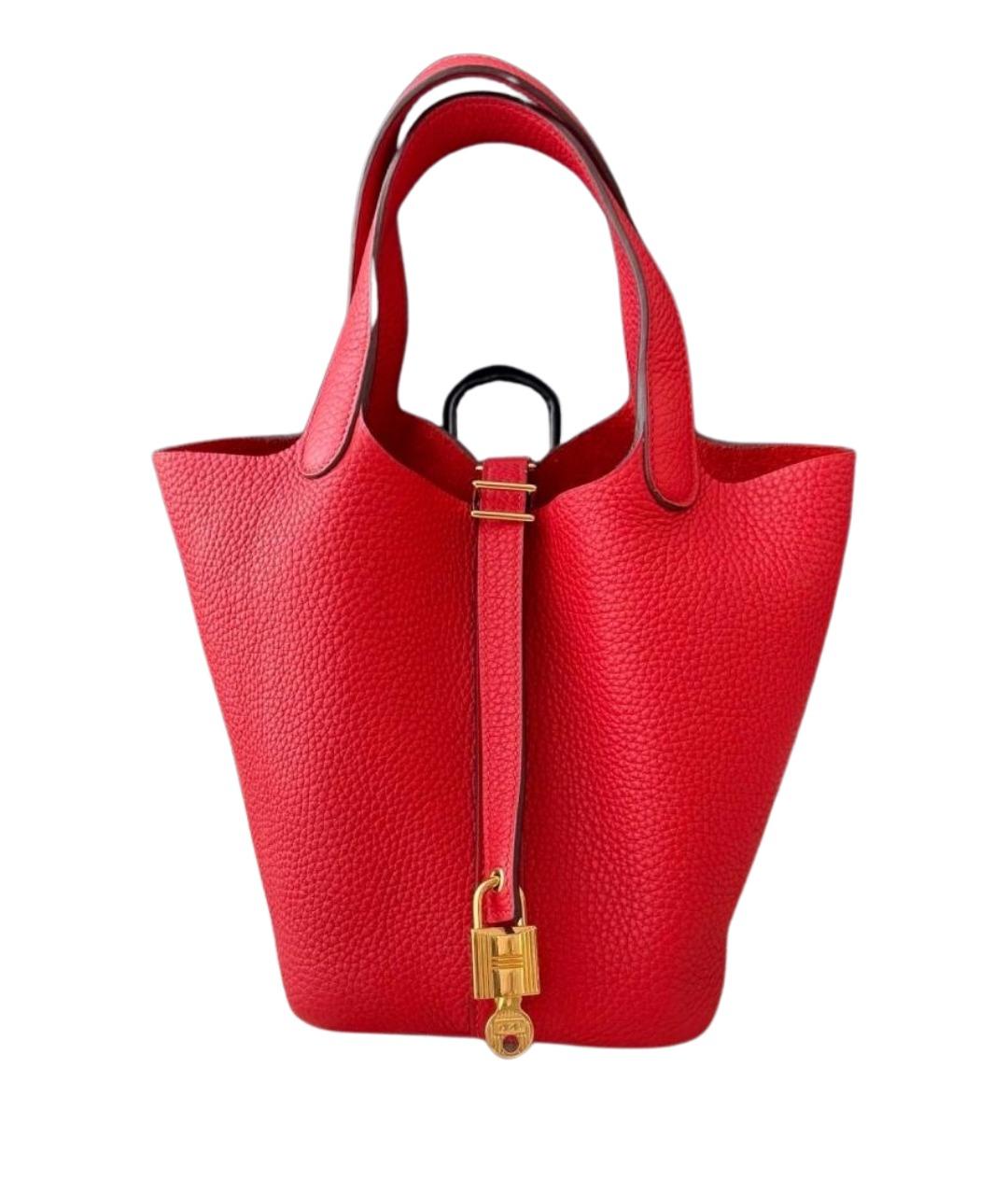 HERMES Красная кожаная сумка с короткими ручками, фото 1
