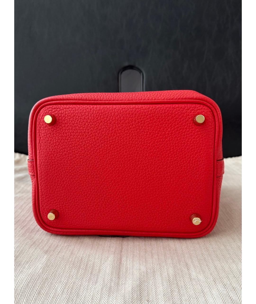 HERMES Красная кожаная сумка с короткими ручками, фото 4