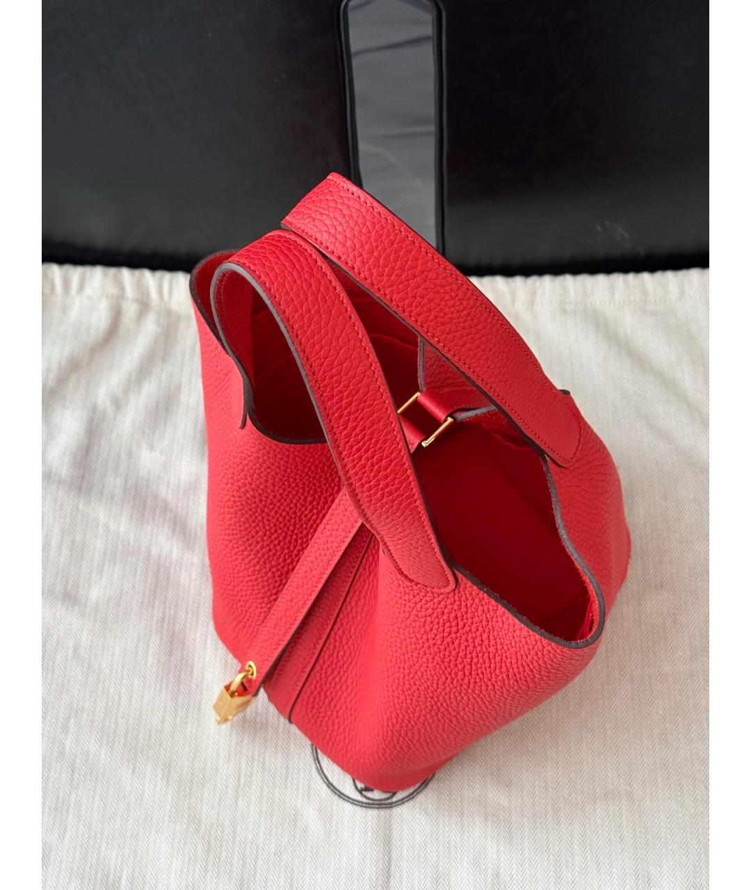 HERMES Красная кожаная сумка с короткими ручками, фото 3