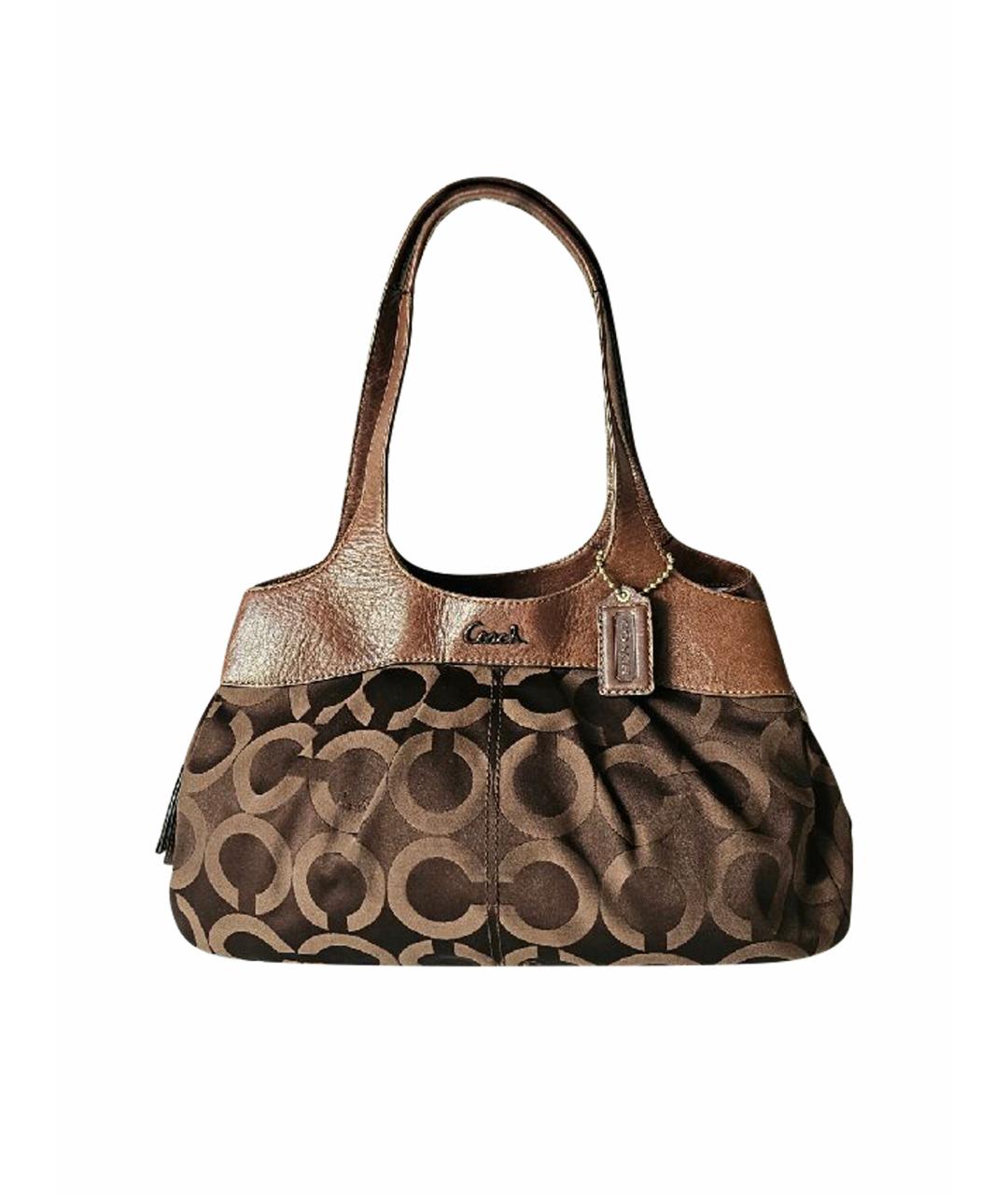 COACH Коричневая тканевая сумка с короткими ручками, фото 1