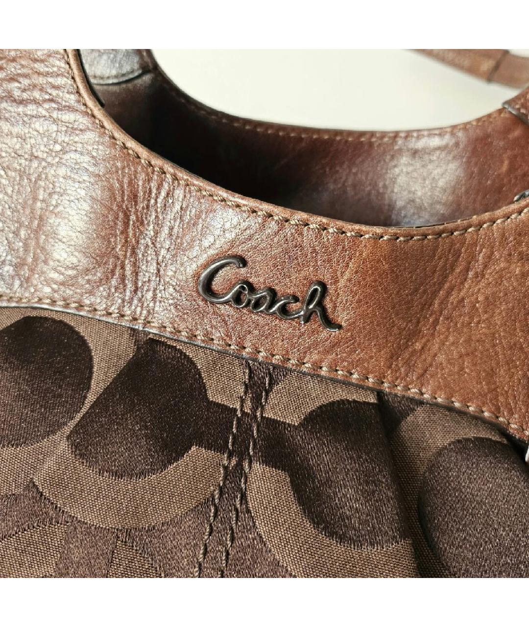 COACH Коричневая тканевая сумка с короткими ручками, фото 3