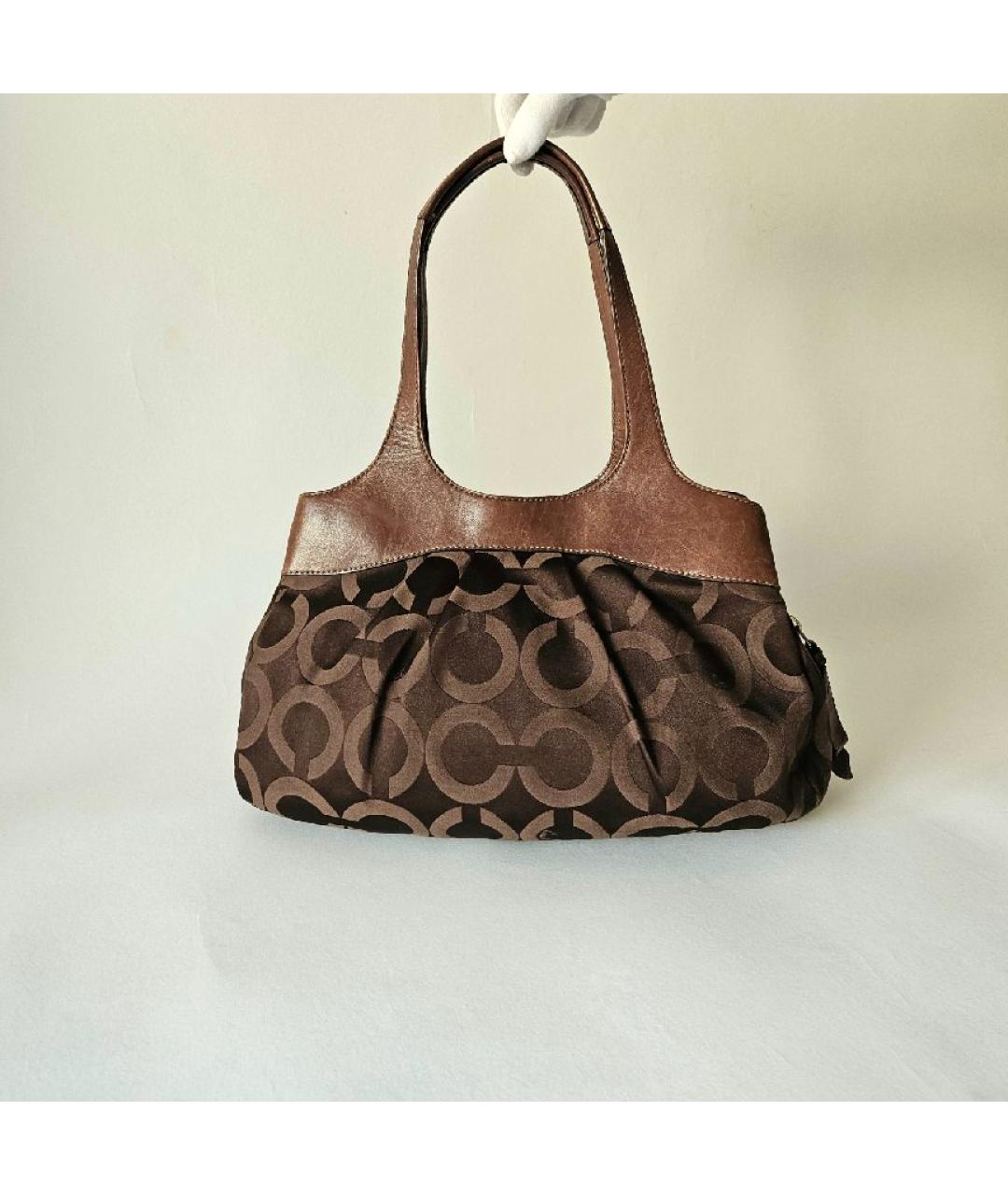 COACH Коричневая тканевая сумка с короткими ручками, фото 2