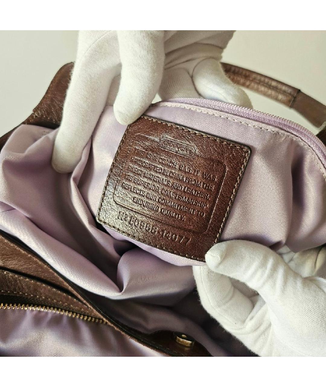 COACH Коричневая тканевая сумка с короткими ручками, фото 8